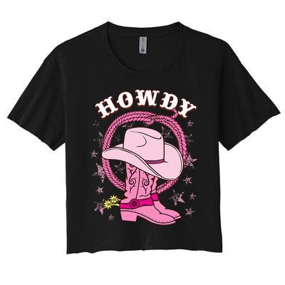 Howdy Cowboy Hat Boots Country Western Rodeo Women's Crop Top Tee