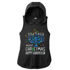 Happy Christmas Hanukkah Chanukah Jewish Ladies PosiCharge Tri-Blend Wicking Draft Hoodie Tank