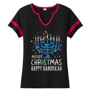 Happy Christmas Hanukkah Chanukah Jewish Ladies Halftime Notch Neck Tee