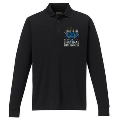 Happy Christmas Hanukkah Chanukah Jewish Performance Long Sleeve Polo