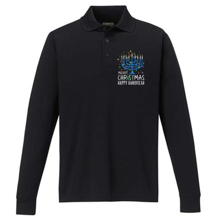 Happy Christmas Hanukkah Chanukah Jewish Performance Long Sleeve Polo