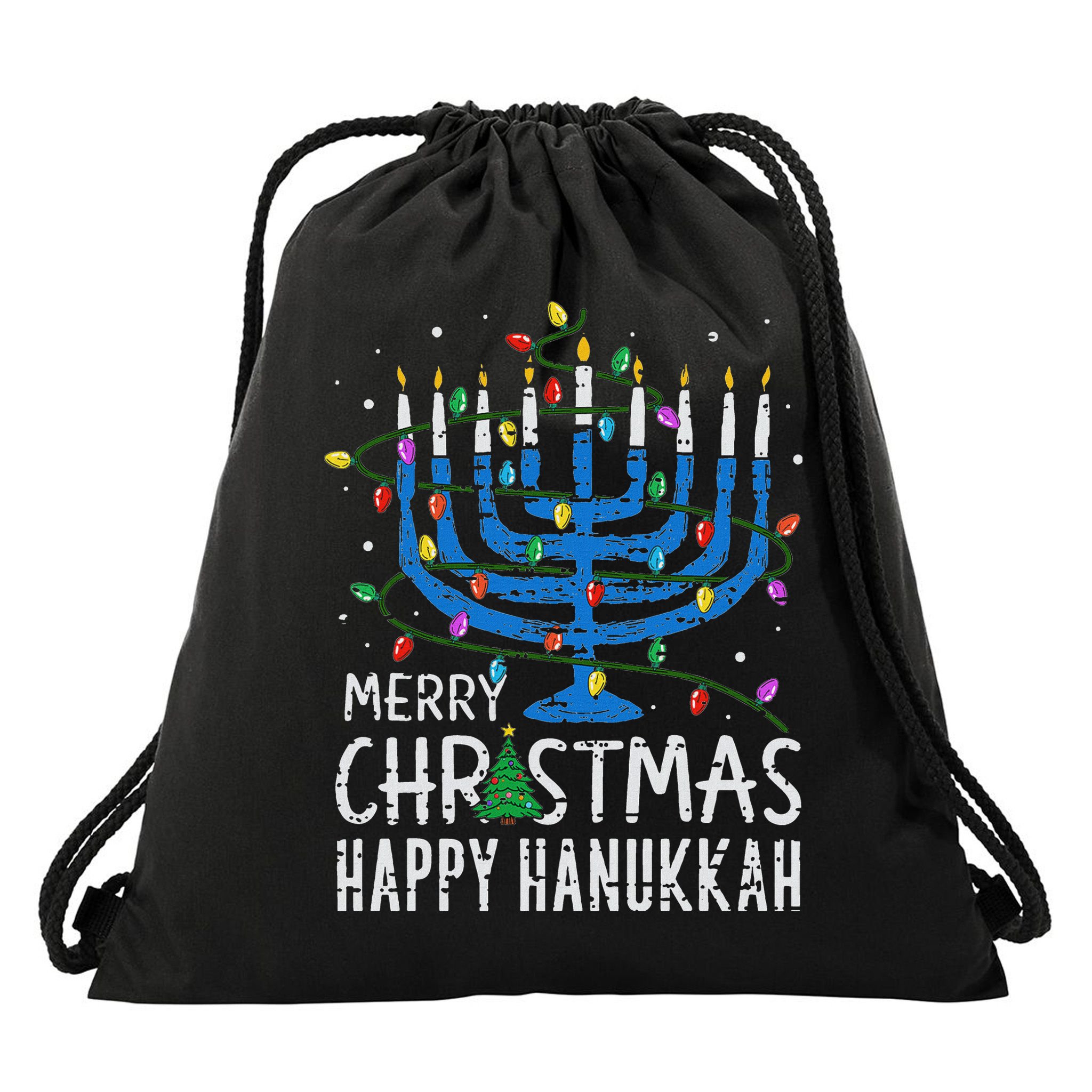 Happy Christmas Hanukkah Chanukah Jewish Drawstring Bag