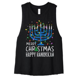 Happy Christmas Hanukkah Chanukah Jewish Women's Racerback Cropped Tank