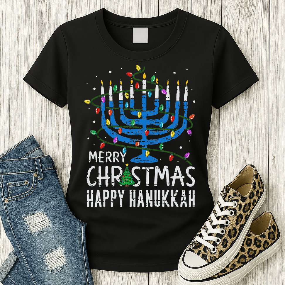 Happy Christmas Hanukkah Chanukah Jewish Womens T-Shirt