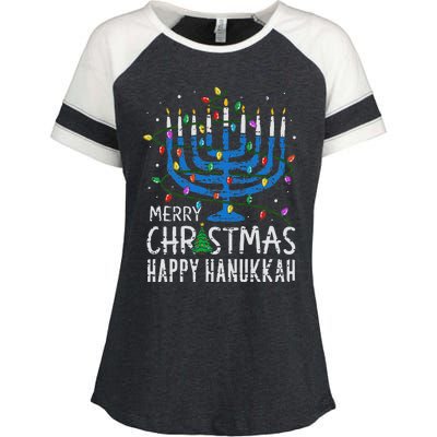 Happy Christmas Hanukkah Chanukah Jewish Enza Ladies Jersey Colorblock Tee