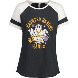 Halloween Costume Haunted Healing Hands Nurse Ghost Scrub Gift Enza Ladies Jersey Colorblock Tee