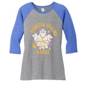 Halloween Costume Haunted Healing Hands Nurse Ghost Scrub Gift Women's Tri-Blend 3/4-Sleeve Raglan Shirt