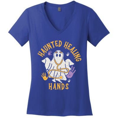 Halloween Costume Haunted Healing Hands Nurse Ghost Scrub Gift Women's V-Neck T-Shirt