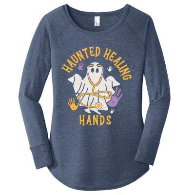 Halloween Costume Haunted Healing Hands Nurse Ghost Scrub Gift Women's Perfect Tri Tunic Long Sleeve Shirt