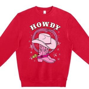 Howdy Cowboy Hat Boots Country Western Rodeo Premium Crewneck Sweatshirt