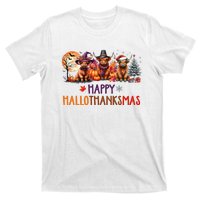 Highland Cow Halloween Christmas Thanksgiving Hallothanksmas T-Shirt