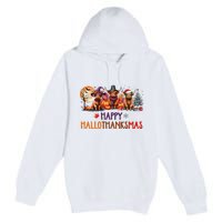 Highland Cow Halloween Christmas Thanksgiving Hallothanksmas Premium Pullover Hoodie