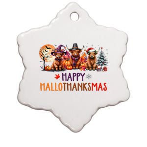 Highland Cow Halloween Christmas Thanksgiving Hallothanksmas Ceramic Star Ornament