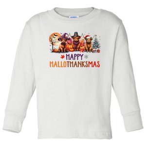 Highland Cow Halloween Christmas Thanksgiving Hallothanksmas Toddler Long Sleeve Shirt