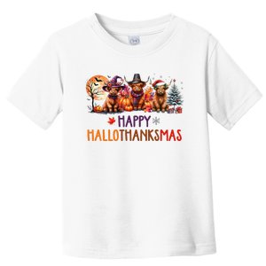 Highland Cow Halloween Christmas Thanksgiving Hallothanksmas Toddler T-Shirt