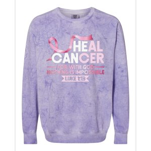 He Can Heal Cancer Christian Ribbon Breast Cancer Awareness Colorblast Crewneck Sweatshirt