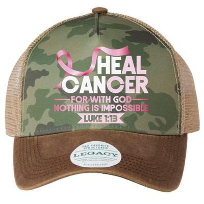 He Can Heal Cancer Christian Ribbon Breast Cancer Awareness Legacy Tie Dye Trucker Hat