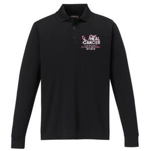 He Can Heal Cancer Christian Ribbon Breast Cancer Awareness Performance Long Sleeve Polo