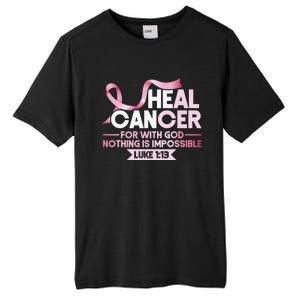 He Can Heal Cancer Christian Ribbon Breast Cancer Awareness Tall Fusion ChromaSoft Performance T-Shirt