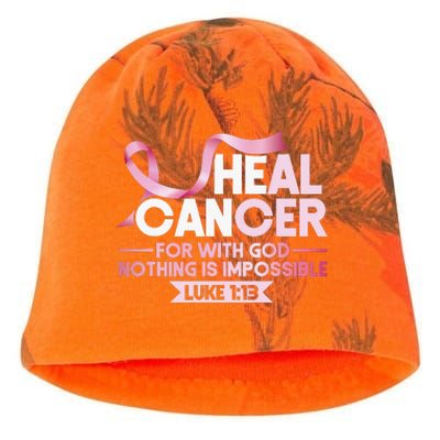 He Can Heal Cancer Christian Ribbon Breast Cancer Awareness Kati - Camo Knit Beanie