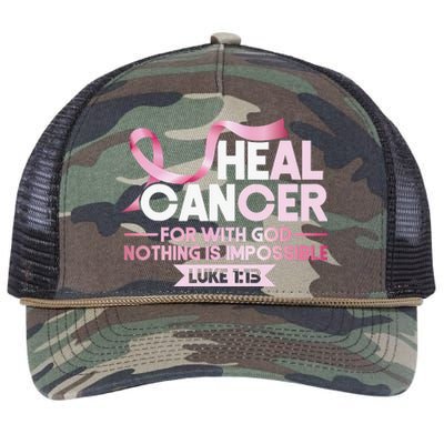 He Can Heal Cancer Christian Ribbon Breast Cancer Awareness Retro Rope Trucker Hat Cap