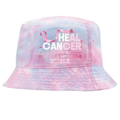 He Can Heal Cancer Christian Ribbon Breast Cancer Awareness Tie-Dyed Bucket Hat