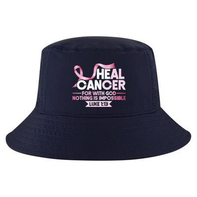 He Can Heal Cancer Christian Ribbon Breast Cancer Awareness Cool Comfort Performance Bucket Hat