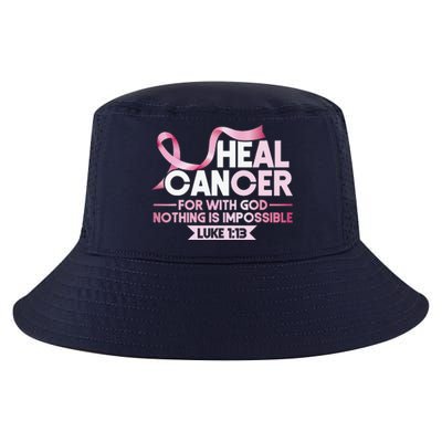 He Can Heal Cancer Christian Ribbon Breast Cancer Awareness Cool Comfort Performance Bucket Hat