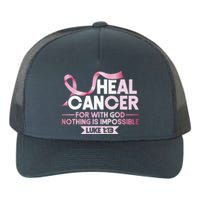 He Can Heal Cancer Christian Ribbon Breast Cancer Awareness Yupoong Adult 5-Panel Trucker Hat