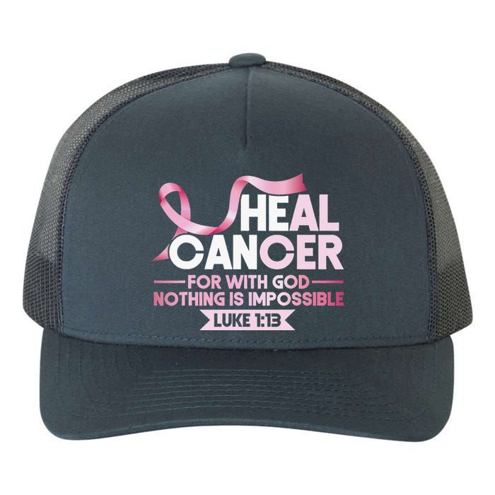 He Can Heal Cancer Christian Ribbon Breast Cancer Awareness Yupoong Adult 5-Panel Trucker Hat