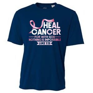 He Can Heal Cancer Christian Ribbon Breast Cancer Awareness Cooling Performance Crew T-Shirt