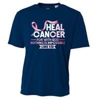 He Can Heal Cancer Christian Ribbon Breast Cancer Awareness Cooling Performance Crew T-Shirt