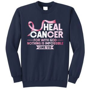 He Can Heal Cancer Christian Ribbon Breast Cancer Awareness Sweatshirt