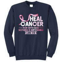 He Can Heal Cancer Christian Ribbon Breast Cancer Awareness Sweatshirt