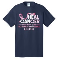 He Can Heal Cancer Christian Ribbon Breast Cancer Awareness Tall T-Shirt