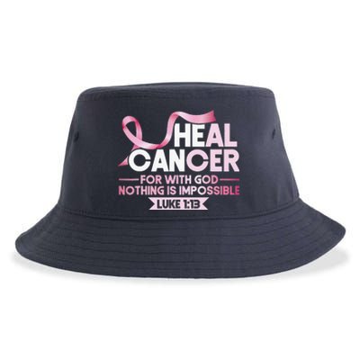 He Can Heal Cancer Christian Ribbon Breast Cancer Awareness Sustainable Bucket Hat