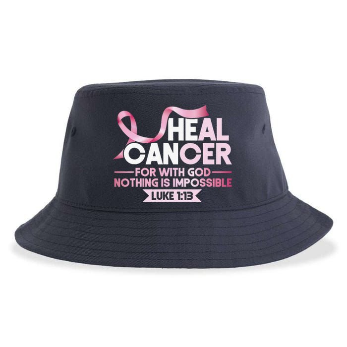 He Can Heal Cancer Christian Ribbon Breast Cancer Awareness Sustainable Bucket Hat