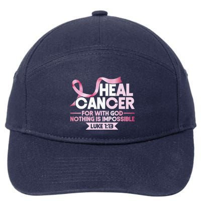 He Can Heal Cancer Christian Ribbon Breast Cancer Awareness 7-Panel Snapback Hat