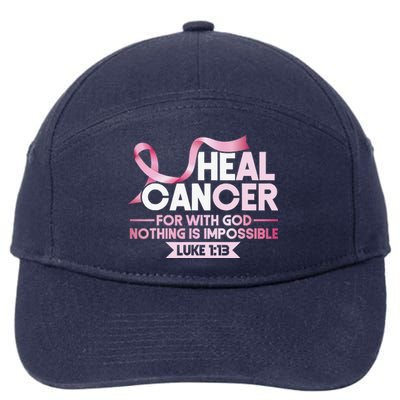 He Can Heal Cancer Christian Ribbon Breast Cancer Awareness 7-Panel Snapback Hat