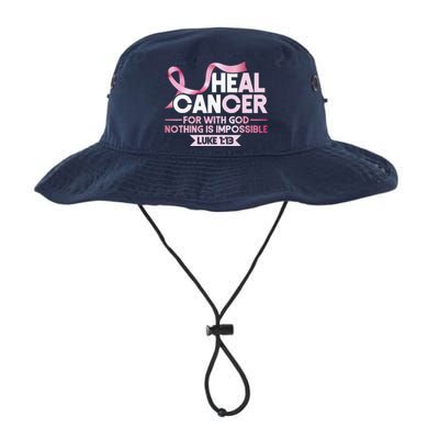 He Can Heal Cancer Christian Ribbon Breast Cancer Awareness Legacy Cool Fit Booney Bucket Hat