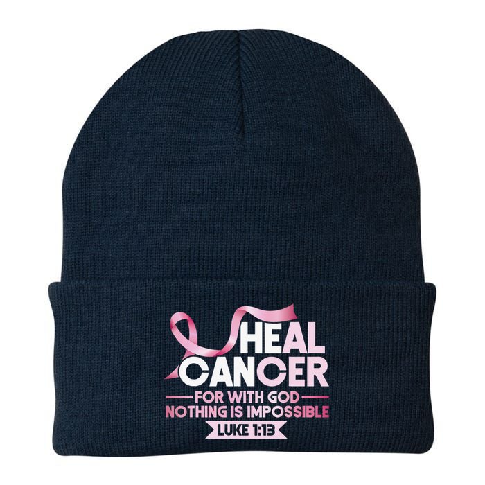 He Can Heal Cancer Christian Ribbon Breast Cancer Awareness Knit Cap Winter Beanie