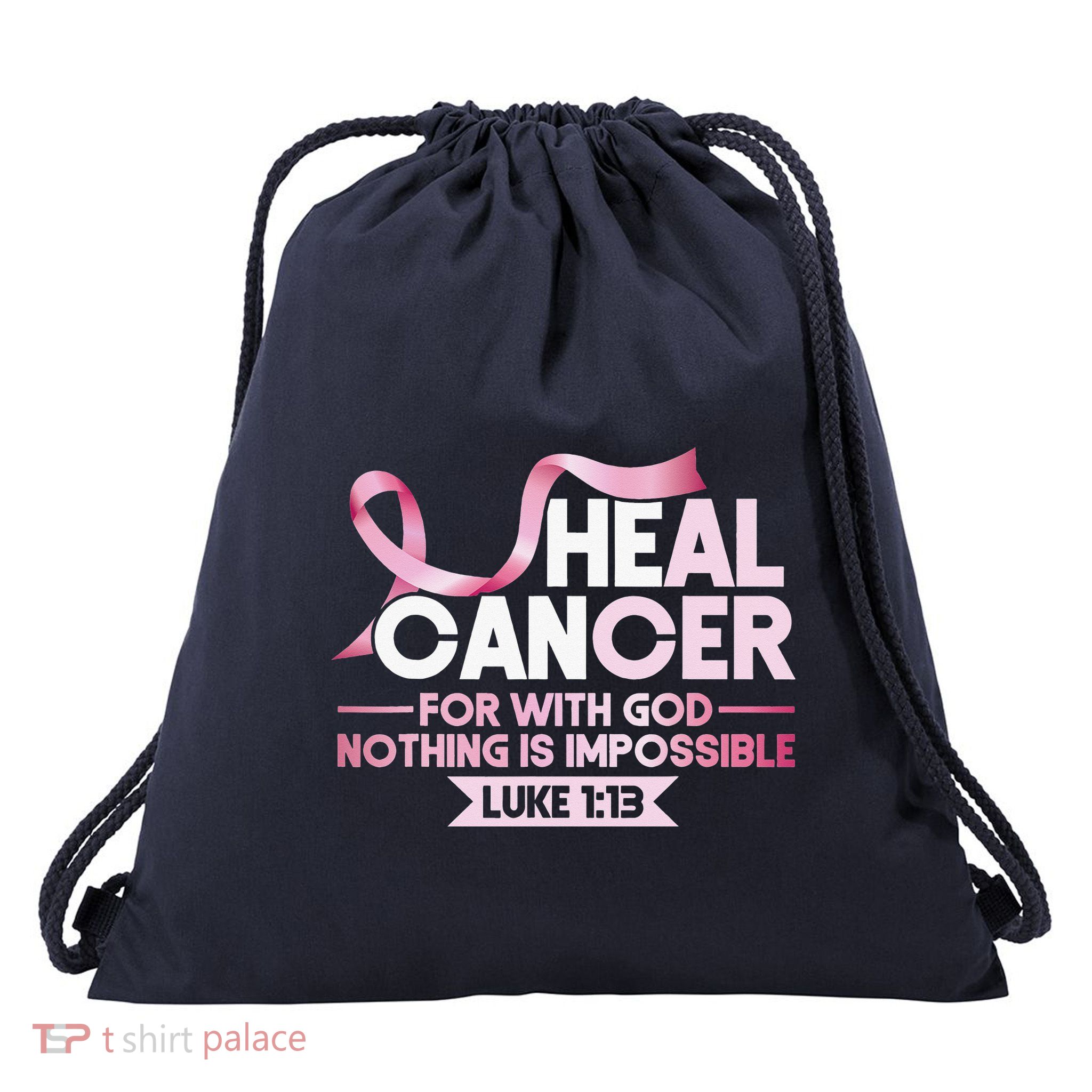 He Can Heal Cancer Christian Ribbon Breast Cancer Awareness Drawstring Bag