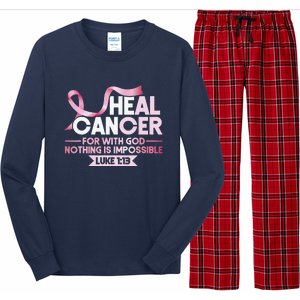 He Can Heal Cancer Christian Ribbon Breast Cancer Awareness Long Sleeve Pajama Set