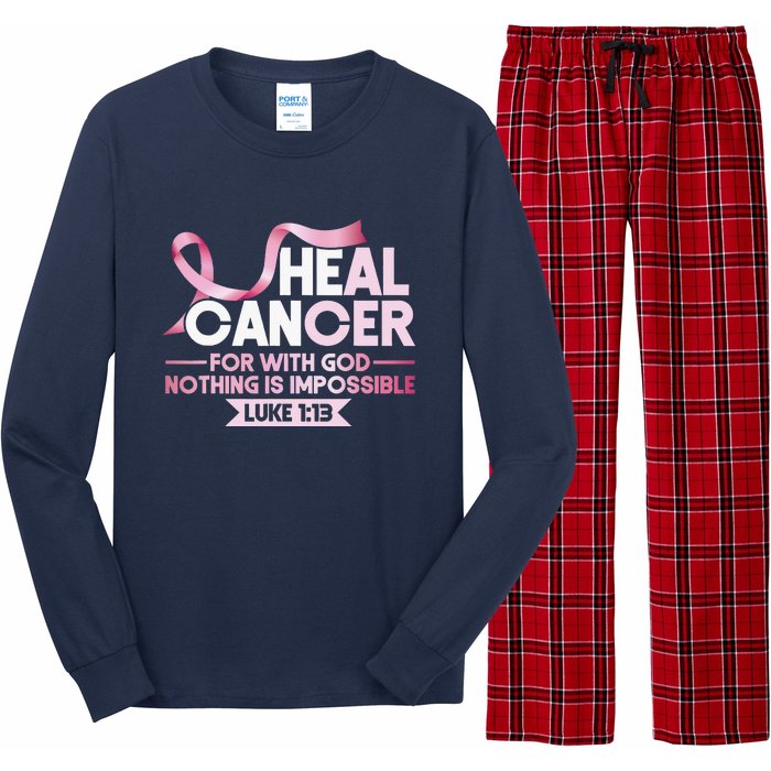 He Can Heal Cancer Christian Ribbon Breast Cancer Awareness Long Sleeve Pajama Set