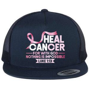 He Can Heal Cancer Christian Ribbon Breast Cancer Awareness Flat Bill Trucker Hat