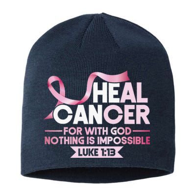 He Can Heal Cancer Christian Ribbon Breast Cancer Awareness Sustainable Beanie