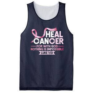 He Can Heal Cancer Christian Ribbon Breast Cancer Awareness Mesh Reversible Basketball Jersey Tank