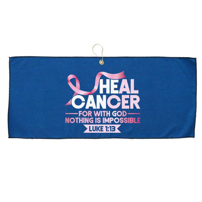 He Can Heal Cancer Christian Ribbon Breast Cancer Awareness Large Microfiber Waffle Golf Towel