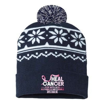 He Can Heal Cancer Christian Ribbon Breast Cancer Awareness USA-Made Snowflake Beanie