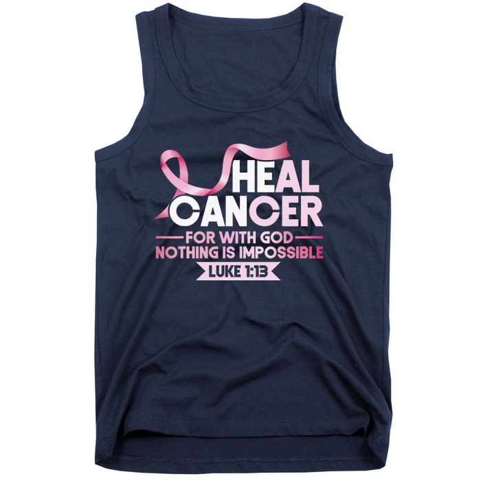 He Can Heal Cancer Christian Ribbon Breast Cancer Awareness Tank Top